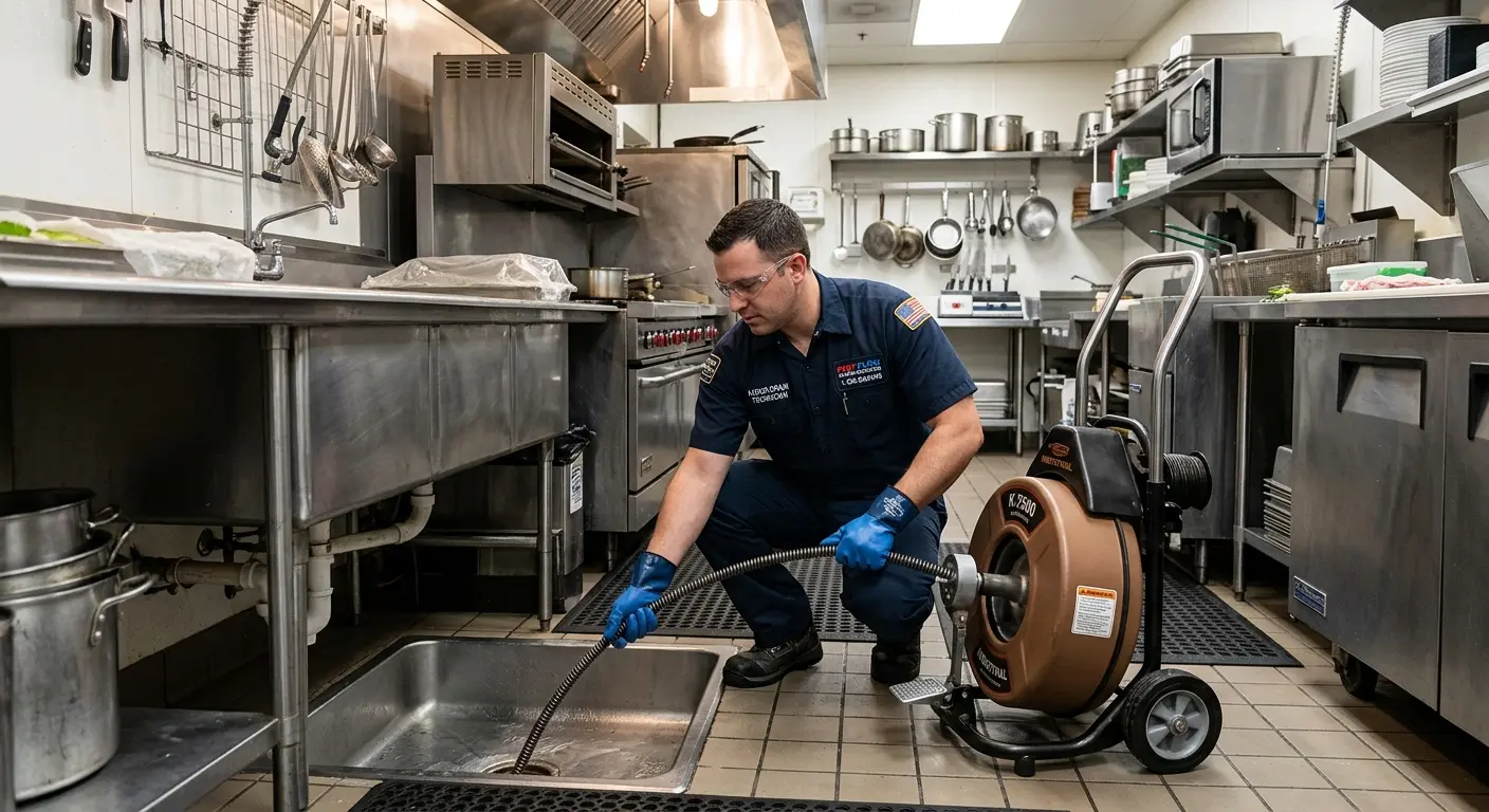 Commercial drain cleaning service in a restaurant kitchen in Country Homes